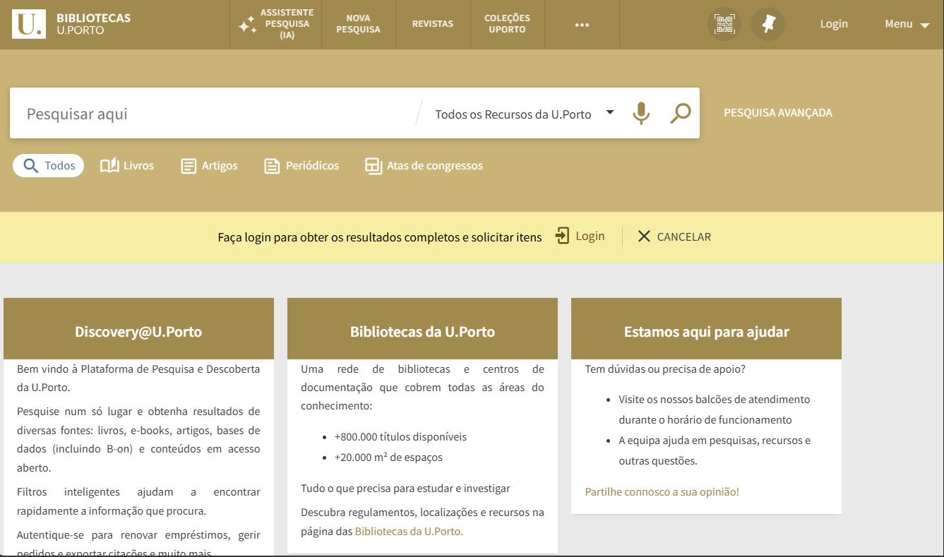 Imagem do site de pesquisa inteligente Discovery@U.Porto