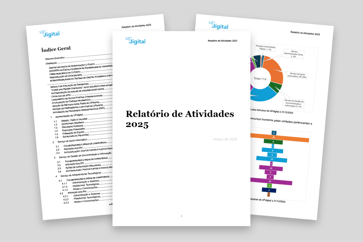 Páginas do relatório de atividades 2025, incluindo a capa